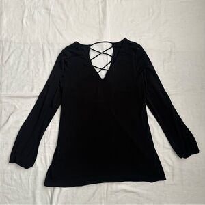 Express Black Long Sleeve Top with Crisscross Back